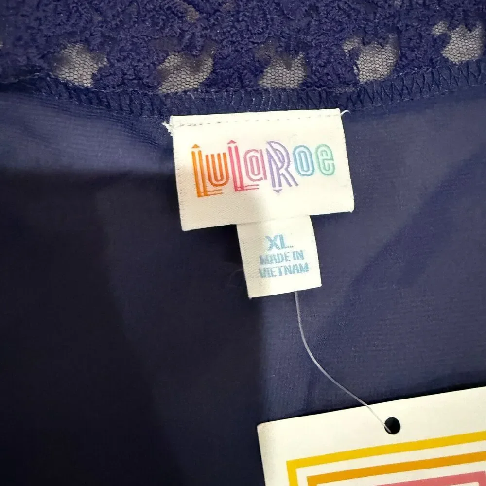 NWT‎ LuLaRoe Kimono Cardigan Navy Blue Lace Trim Open Front XL Lightweight Boho